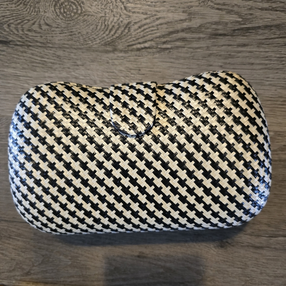 Banana Republic Woven Rattan Clutch Black Tan Bag